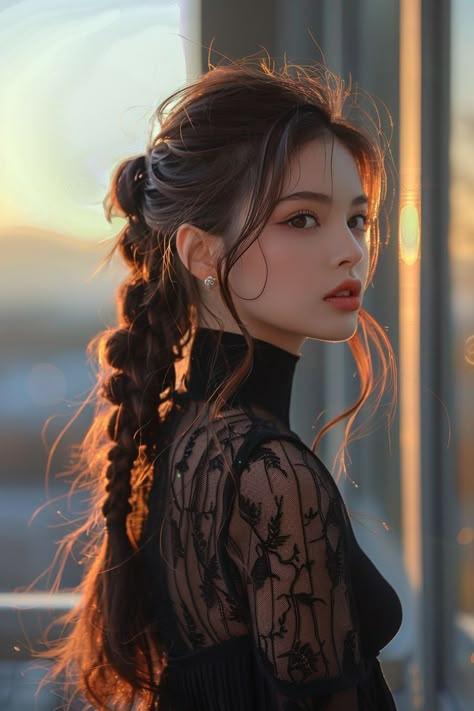 Korean Hair Aesthetic, Simple Messy Bun Hairstyles, Aesthetic Messy Bun, Classy Messy Bun, High Ponytail Styles, Low Ponytail Hairstyles, Steampunk Hairstyles, Ponytail Hairstyles Tutorial, Chic Ponytail