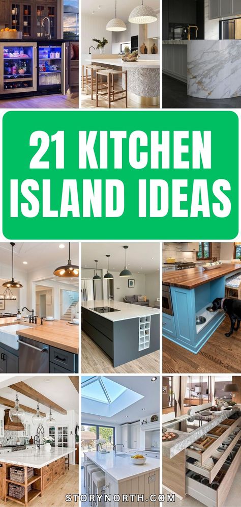 Save this pin for inspiring kitchen island ideas that will transform your home's heart! Discover creative ways to maximize space and functionality with these stylish designs. #KitchenDecor #HomeDesignIdeas #InteriorInspiration Island Kitchen Space Planning, Semi Circle Kitchen Island Ideas, Eating Island Kitchen, Kitchen Island Finishes Ideas, Kitchen Ideas With An Island, Unique Kitchen Island Ideas Diy, Kitchen Island With Bar Fridge, Island Storage Layout, Kitchen Island With Small Prep Sink