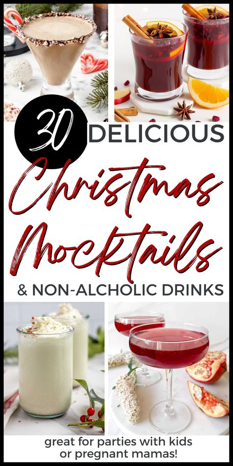 Are you looking for fun Christmas drinks without alcohol? Here are 30 delicious Christmas mocktail recipes! These non-alcoholic Christmas drinks include hot drink, punch, mulled ciders & more! Winter These are the best Christmas mocktails you'll find - perfect for your holiday parties! These are holiday drinks are great for pregnant women, kids, & others who want alcohol-free environment! Christmas Drinks Nonalcoholic Pitcher, Cold Non Alcoholic Drinks, Mocktail Drink Kit, Alcoholic Free Drinks, Peppermint Mock Tail, Christmas Themed Drinks Mocktails, Christmas Cocktail Non Alcoholic, Christmas Mocktails Recipe, Christmas Cocktail And Mocktail