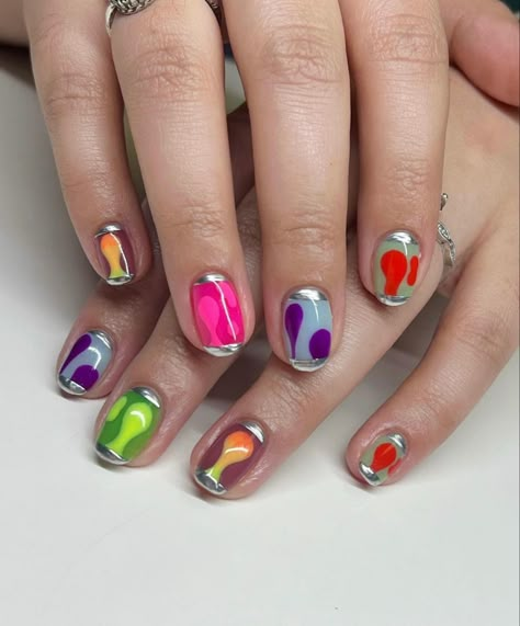 Lava Lamp Nails, Nail Art Dots, Lamp Nails, Nail Design Glitter, Minimal Nails Art, Hippie Nails, Subtle Nails, Edgy Nails, Simple Gel Nails