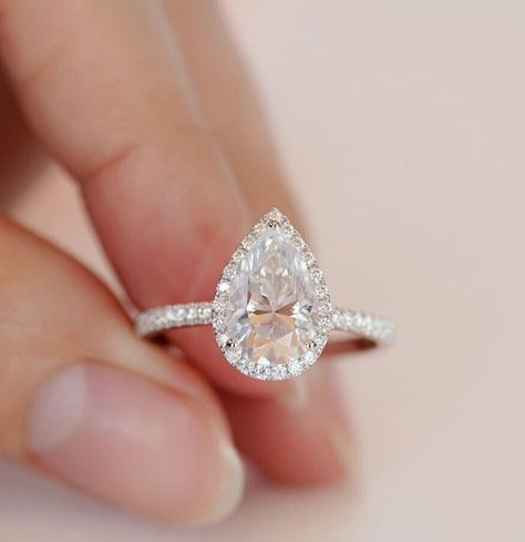 2.0 Ct Pear Cut Halo Engagement Ring CZ Diamond Ring Women 925 Sterling Silver Pear Shaped Halo Engagement Ring, Diamond Ring Women, Wedding Rings Teardrop, Moissanite Halo Engagement Ring, Pear Moissanite Engagement Ring, Pear Wedding Ring, Pretty Engagement Rings, Moissanite Engagement Ring Halo, Pear Cut Engagement Rings