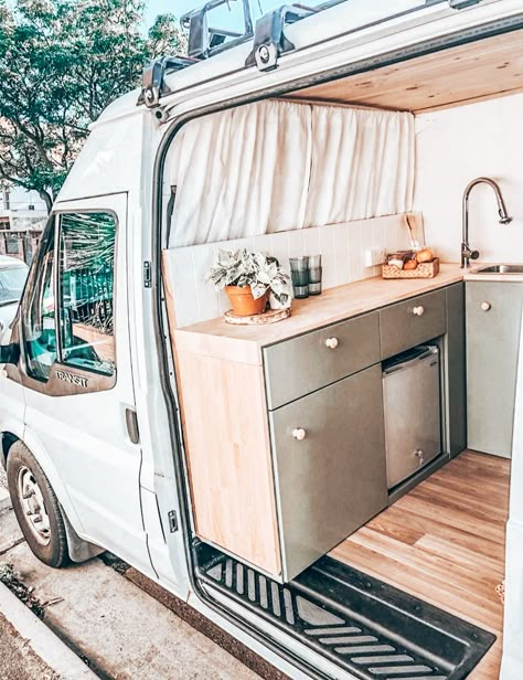 Campervan for Hire in RICHMOND VIC from $170.00 "Ukiyo Van " :: Camplify Campervan Cupboard Ideas, Campervan Wardrobe, Stained Wood Cabinets, Campervan Kitchen, House Bus, Van Decor, Caravan Life, Hiace Van, Camper Diy