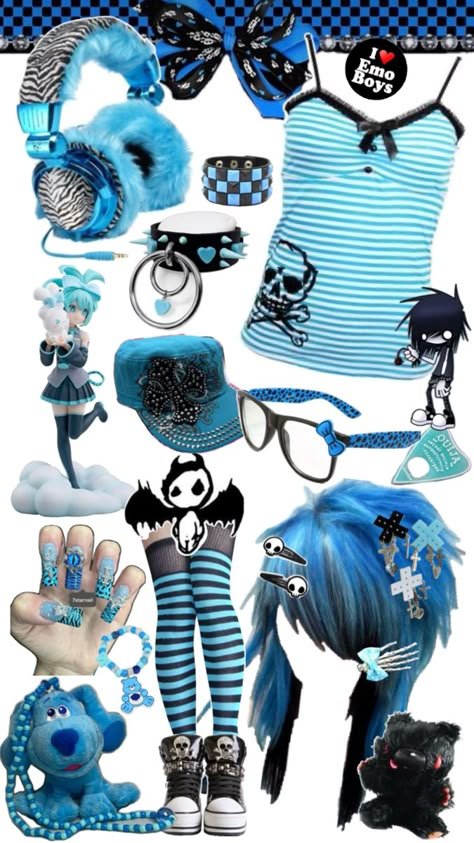 alternative blue scene emo outfit clothing collage Scene Fits, Scene Kid Art, Scene Kandi, Emo Scene Outfits, Scene Clothing, Scene Clothes, Silly Clothes, Scene Style, Scene Queen