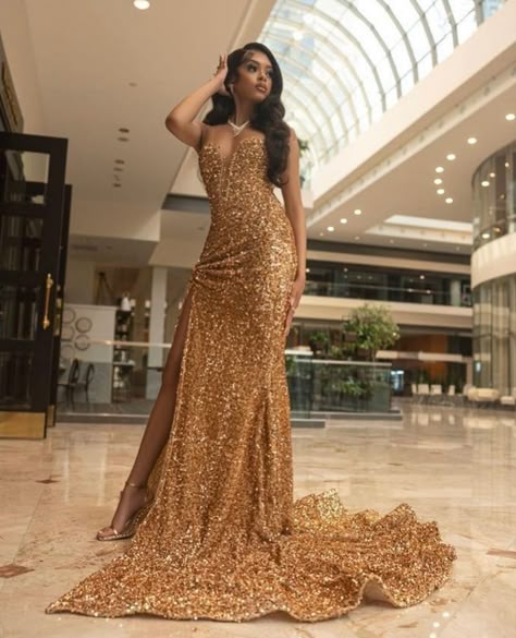 Gold Dress Long Classy, Gold Sweet 16 Dresses, Gold Dresses Long, Gown Aesthetic, Brown Prom Dresses, Miss Independent, Prom Inspiration, Classy Prom, Gold Prom Dresses