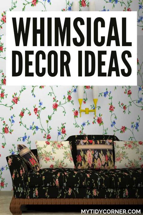 Floral couch and walls whimsical decor ideas. Whimsical Decor Bedroom, Whimsical Living Room, Affordable Decorating Ideas, Whimsical Room, Whimsical Bathroom, Whimsical Kitchen, Unique Decor Ideas, Star Pendant Lighting, Dreamy Space