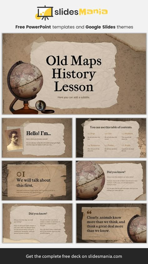 Vintage Powerpoint Template, Power Point Design Free, Historical Infographics, Maps Design, Pleasing Photos, Free Ppt Template, Free Powerpoint Presentations, Vintage Paper Textures, Presentation Slides Design