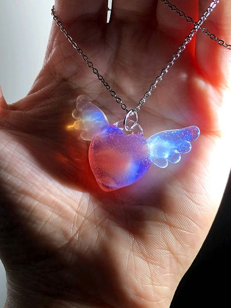 Angel Oc, Creative Necklace, Wings Necklace, Handmade Birthday Gifts, Wing Jewelry, Pink Angel, Angel Heart, Heart With Wings, Magical Jewelry