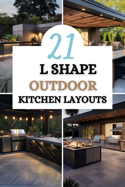 Inspire your outdoor kitchen project with our L-shaped design ideas and comprehensive FAQs. Learn how to seamlessly integrate dining and cooking areas into your backyard, creating a versatile space for gatherings and culinary adventures. Outside Kitchen Ideas Covered Patios Outdoor Rooms, Black Pergola Outdoor Kitchen, Best Outdoor Kitchen Designs, Outdoor Grill Design Ideas, Outdoor Corner Kitchen Ideas, Roof Over Outdoor Kitchen, L Shape Pergola Ideas, Outdoor Kitchen L Shape Design, L Shaped Outdoor Kitchen Design