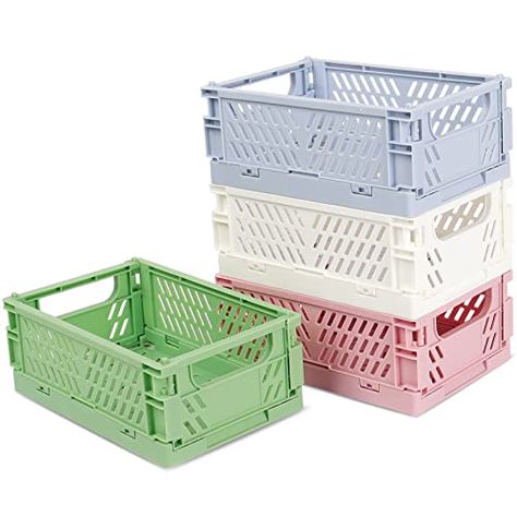 Mini Drawers For Desk, Stackable Drawer Organizers, Cute Organizers For Room, Cute Crates, Pastel Crates, Desk Bin, Foldable Crates, Cute Drawers, Mini Drawer Organizer