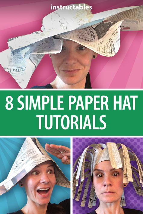 Here are 8 simple designs for hats made out of newspapers! #Instructables #papercraft #kids #activity #Halloween Anything But A Hat Day, Newspaper Hats Diy, Fun Hats Diy, Recycled Hats Kids Ideas, Paper Hats Diy, Funny Hats Diy, Paper Hats For Kids, Paper Hat Template, Hat Crafts For Kids