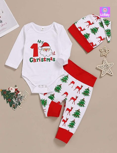 Christmas Clothes Kids, Newborn Christmas Outfit Boy, My First Christmas Onesie, Christmas Baby Clothes, My First Christmas Outfit, Baby Boy Christmas Outfit, Baby Boy Outfits Swag, First Christmas Photos, Boys Christmas Outfits