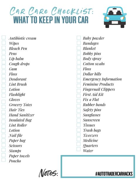 Use this printable car care checklist to keep your car fully stocked for emergencies on the road! Car Care Checklist, Car Must Haves, Car Checklist, Check Lists, Car Life Hacks, Auto Maintenance, Car Facts, Car Emergency Kit, Car Care Tips