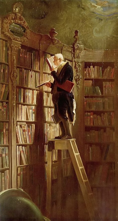 A bibliophile caring for his extensive collection, painted by Carl Spitzweg in 1850. Carl Spitzweg, Library Of Alexandria, Library Reference, The Bookworm, William Adolphe Bouguereau, Beautiful Library, Marjolein Bastin, Van Gogh Museum, Carl Jung