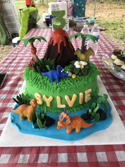 Dino Birthday Cake, Farm Birthday Cakes, Volcano Cake, Dinosaur Birthday Party Decorations, Dino Cake, Harry Birthday, Dinosaur Birthday Cakes, Bee Cakes, Dinosaur Themed Birthday Party