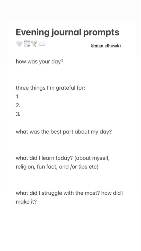 #routines #evening #eveningvibes #journal #journaling #journalprompts #prompts #selfcare #selfawareness #aesthetic Everyday To Do List Ideas, Journal Everyday Writing Prompts, Evening Writing Prompts, End Of Night Journal Prompts, Journal Prompts To Start Journaling, Journaling Ideas Daily, Journaling Aesthetic Prompts, Evening Pages Journal, How To Journal About Your Day