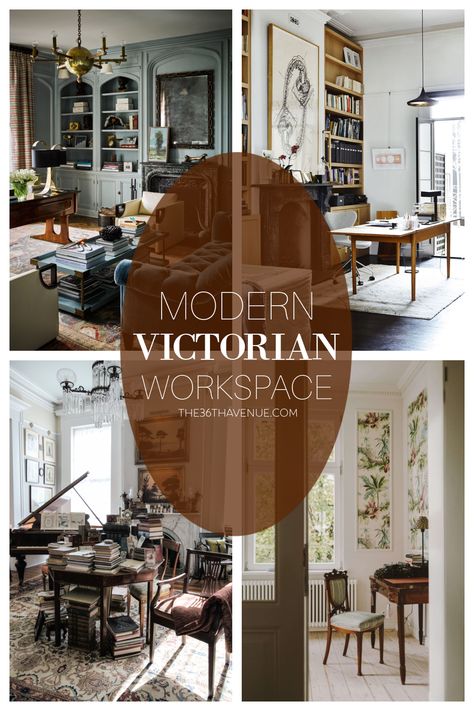 Modern Victorian Office Design, Office Ideas Victorian, Modern Victorian Office Decor, Victorian Home Decor Modern Living Room, Modern Victorian Tv Stand, Victorian Home Modern Interior, Victorian Fretwork Interior, Victorian Office Ideas, Victorian Home Office Ideas