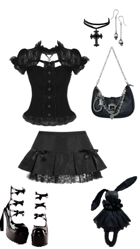 Girly Goth Outfits, Goth Outfit Inspiration, Gothic Fits, Mha Outfits, Girly Goth, Goth Styles, Goth Coquette, Typa Girl, Coquette Core