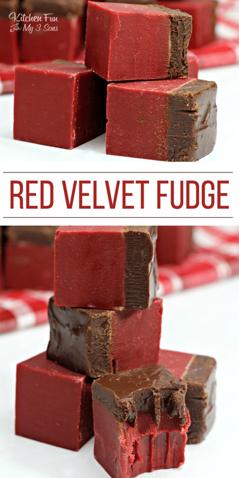 Candy Cane Fudge, Velvet Fudge, Red Velvet Fudge, Valentines Desserts, Easy Red Velvet, Homemade Fudge Recipes, Romantic Desserts, Fudge Recipes Chocolate, Decadent Chocolate Desserts