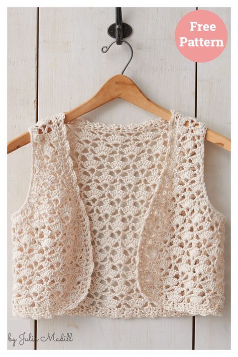 Seashell Vest Free Crochet Pattern Bolero Haken, Crochet Vest Pattern Free, Crochet Bolero Pattern, Vest Pattern Free, Gilet Crochet, Crochet Vest Pattern, Crochet Bolero, Vest Pattern, Crochet Woman