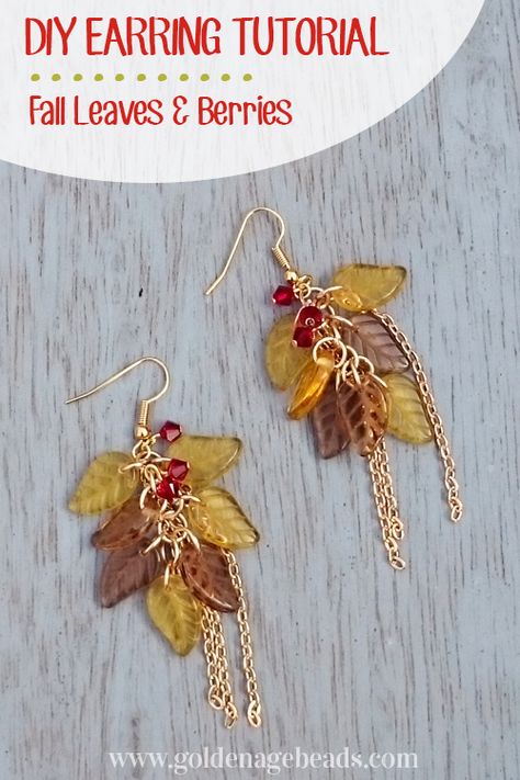 Fall-inspired DIY Earring Tutorial! Find out how to make these beautiful Fall Leaves & Berries earrings. Diy Fall Jewelry Ideas, Autumnal Jewelry, Autumn Earrings Diy, Autumn Jewelry Diy, Diy Fall Earrings, Diy Fall Jewelry, Fall Jewelry Diy, Glass Bead Earrings, Diy Earrings Tutorial