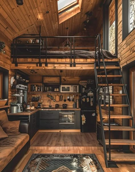 Loft House Design, Tiny House Loft, Loft Interior, Tiny House Inspiration, Loft House, House Cabin, Dream House Rooms, Tiny House Cabin, Tiny Kitchen