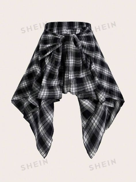 SHEIN EZwear Plus Size Women's Summer Checkered Skirt With Asymmetrical Hemline And Bow Decoration | SHEIN USA Grim Reaper Oc, Check Skirt, Tartan Skirt, Checkered Skirt, Woman Clothes, Plus Size Skirts, Plaid Skirt, Grim Reaper, Hair Fashion