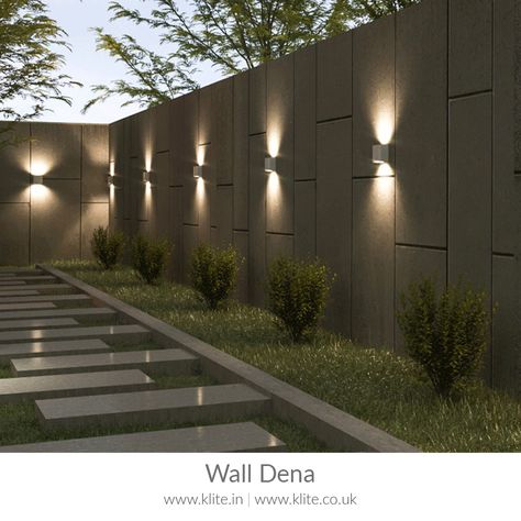 "Wall Dena" surface mounted range of LED wall lights are a perfect fit for varied lighting applications. Designed for highest efficiency in terms of more lumen at reduced wattage contributing to a Greener World. Aesthetically shaped wall mounted luminary for up-down lighting effects. Fence Wall Light, Perimeter Wall Design Modern, Perimeter Wall Design Ideas, Perimeter Wall Design, Jali Designs, Perimeter Wall, Tor Design, Dubai Hills, Fence Wall Design