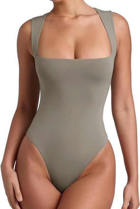 Amazon.com: REORIA Womens Summer Sexy Sleeveless Square Neck Double Lined Going Out Cute Thong Bodysuit Tank Tops Antique Pewter Small : Clothing, Shoes & Jewelry Fitted Bodysuit, Basic Bodysuit, Women's Uniforms, Square Neck Bodysuit, Outfit Shop, Fresh Outfits, Sleeveless Bodysuit, Spring Outfits Women, Maxi Skirts