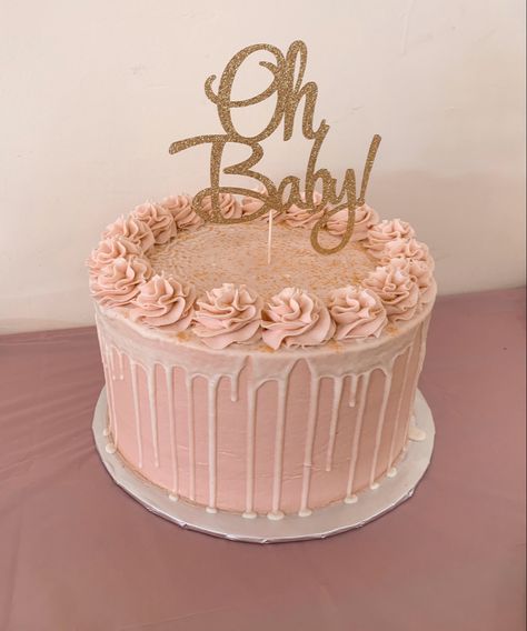 Simple Pink And Gold Cake, Baby Shower Cakes Girl Simple, Pink And Gold Baby Shower Cake, Small Baby Shower Cake, Baby Shower Cakes Pink, Pastel Para Baby Shower, Baby Girl Baby Shower Cake, Baby Shower Girl Cake, Baby Girl Shower Cake