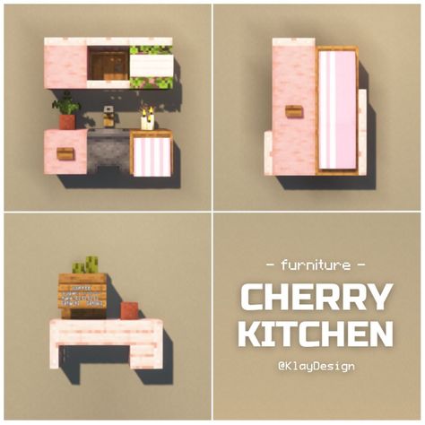 Cherry Blossom Kitchen, Minecraft Furniture Ideas, Minecraft Kitchens, Rumah Minecraft Sederhana, Minecraft Kitchen Ideas, Minecraft Interior Design, Bangunan Minecraft, Minecraft Cottage, Easy Minecraft Houses