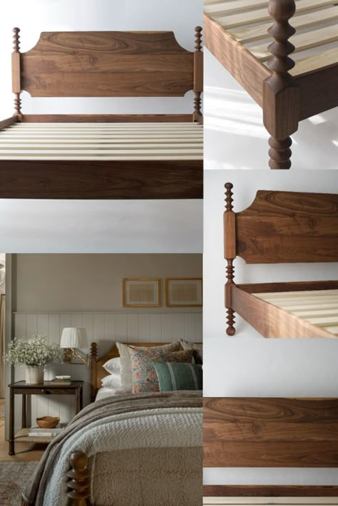 Real Wood Bed Frame, Classic Wooden Bed, Mixed Woods In Bedroom, Wooden Bed Bedroom Ideas, English Cottage Style Homes, Wood Bed Frame Bedroom Ideas, Diy Wood Bed, Diy Guest Bedroom, Home Exterior Farmhouse