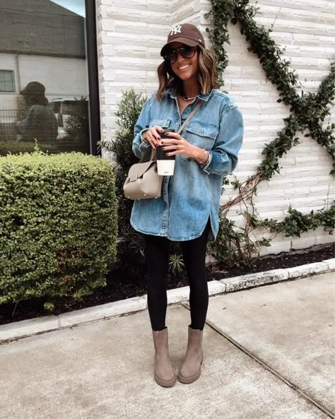 Jean Jacket Outfits Fall, Hat Outfit Fall, Fall Outfits With Hats, I Like Pretty Things, Denim Shirt Outfit, Leggings Outfit Winter, Jacket Outfit Women, Everyday Casual Outfits, Hat Outfit