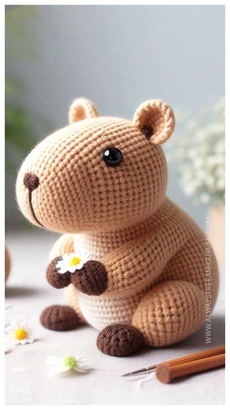 Amigurumi Capybara Crochet Free Pattern - Always Free Amigurumi Amigurumi Capybara Free Pattern, Capybara Crochet Pattern Free, Amigurumi Capybara, Capybara Crochet, Crochet Capybara, Crochet Throw Pattern, Crochet Mushroom, Crochet Amigurumi Free, Fabric Flags