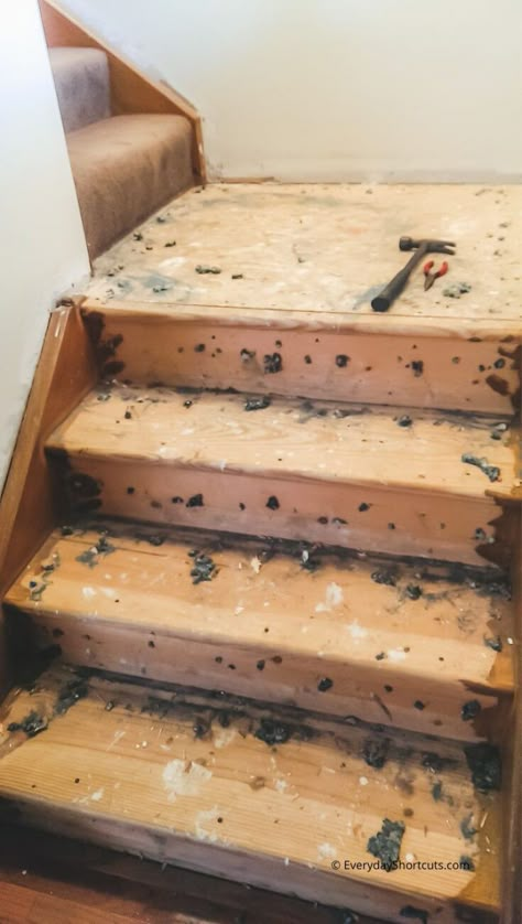 Unique Stairs Design, From Carpet To Wood Stairs, Stair Landing Flooring Ideas, Simple Stairs Renovation, Best Stairs Makeover Ideas, Easy Stairs Makeover, Diy Stairs Makeover Cheap, Stairs Remodeling, Stairs Remodel