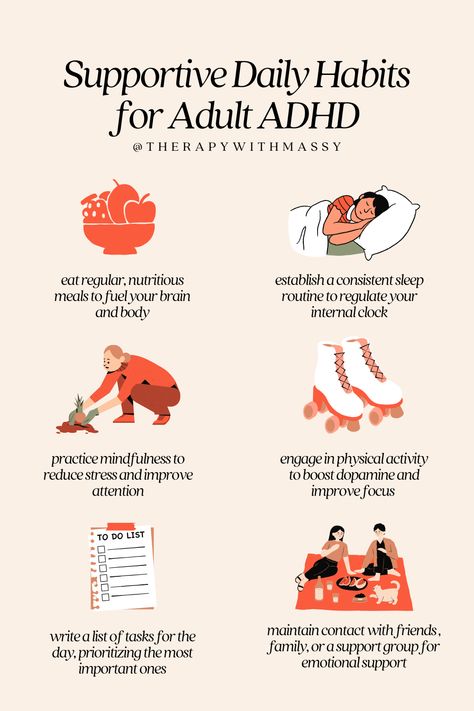 These daily habits can have real positive effects on challenging ADHD symptoms that may be keeping you stuck. ​​​​​​​​​  Folks with ADHD, remember: - There is nothing wrong with you. - Shame is not a sustainable motivator. Be kind to yourself, and move at your own pace. - Be consistent. If you want to change, focus on small, realistic steps.  Don't forget to save this post to return back to! Audhd Tips, Adulting Tips Life Hacks, Healthy Recipes High Protein, Protein Meals Healthy, Healthy Breakfast Lunch And Dinner, John Bennett, Breakfast Lunch And Dinner Ideas, Recipes High Protein, Psychology Studies