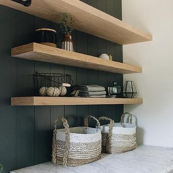 Laundry Room with Black Shiplap Wall Trim - Transitional - Laundry Room Modern English Farmhouse, Black Shiplap, Transitional Laundry Room, Kate Marker Interiors, Green Accent Walls, Shiplap Backsplash, Basement Laundry Room, Dream Laundry Room, Basement Laundry