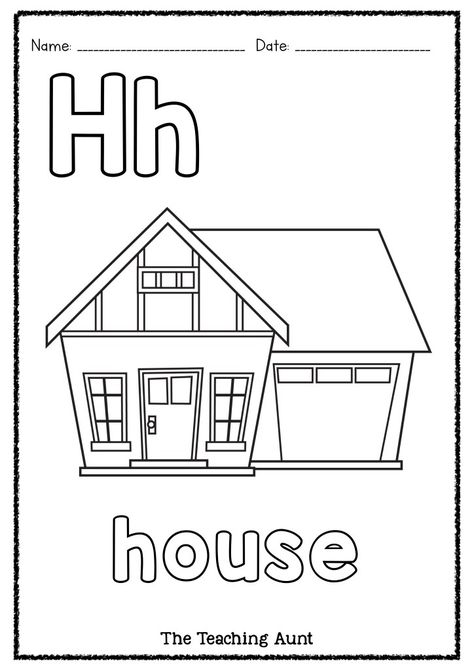 H is for House Art and Craft - The Teaching Aunt H Worksheets For Preschoolers, H Is For House Craft, H Is For, House Art And Craft, Letter H Coloring Page, Letter H Activities For Preschool, H Activities, Letter H Activities, Letter B Worksheets