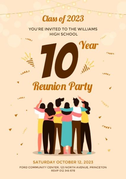 Want to make a online yellow classmate reunion party invitation template? #online #yellow #classmates #party #invitations #templates #poster Reunion Design Poster, High School Reunion Invitation Template, Reunion Background Design, Alumni Meet Poster, Reunion Template, Reunion Poster, Reunion Invitation, Theme Poster, Reunion Party