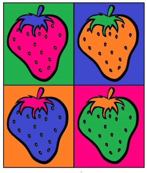 Finished strawberry pop art.                                                                                                                                                                                 More Famous Pop Art, Warhol Pop Art, Pop Art Party, Art Andy Warhol, Pop Art Food, Andy Warhol Pop Art, Pop Art For Kids, Andy Warhol Art, Warhol Art