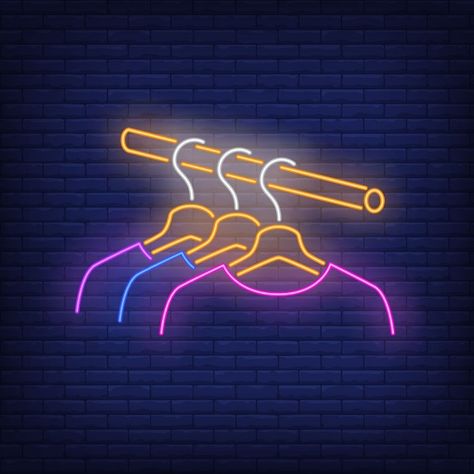 Clothes on rail neon sign. Free Vector | Free Vector #Freepik #freevector #sale #fashion #shop #shirt Neon Lights, Neon Sign, Neon Signs, Neon, Signs, Wall, Clothes