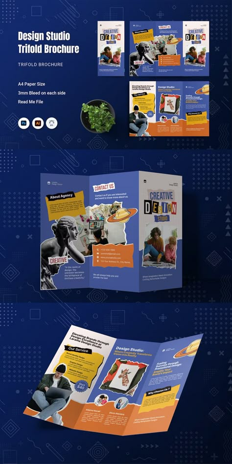 Design Studio Trifold Brochure Template AI, EPS, PSD Online Course Brochure Design, Campaign Brochure Design, Brochure Layout Trifold, Brochure Website Design, Program Guide Design, Broshour Design Idea, Brochure Flyer Design, School Leaflet Design, Ad Template Design