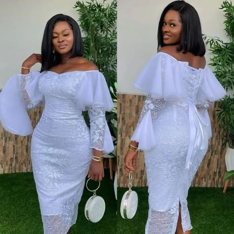 Office Wear Jeans, Lace Styles For Wedding, White Lace Dress Short, Lace Dress Classy, White Lace Gown, Ladies Outfits, Fancy Short Dresses, Wedding Outfits For Women, Nigerian Lace Styles Dress