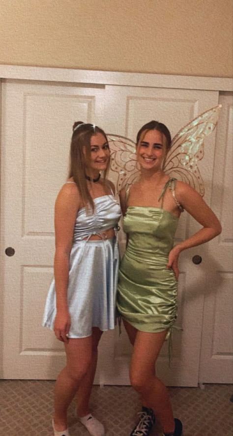 Duo Halloween Costumes Tinker Bell And Wendy, Wendy And Tinkerbell Costumes College, Tinkerbell Costume Teenage, Wendy And Tink Costume Halloween, Silvermist And Tinkerbell Costume, Wendy And Tinkerbell Halloween Costumes, Periwinkle And Tinkerbell Costumes, Tinker Bell And Wendy Halloween Costume, Tinkerbell And Wendy Halloween Costume