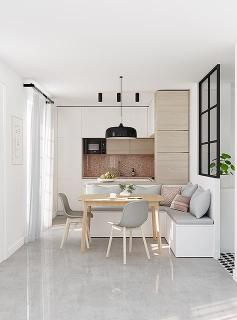 small-kitchen-design-eleni-psyllaki-my-paradissi-01 – Comparte Mi Moda Sales Design, Living Room And Kitchen Design, Kitchen And Dining Area, Kitchen Decor Apartment, Kitchen Benches, Small Kitchens, Small Room Design, Kitchen And Dining Room, Apartment Kitchen