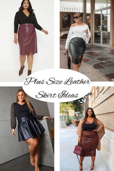 Leather Mini Skirt Outfit Plus Size, Curvy Leather Skirt Outfit, Plus Size Black Leather Skirt Outfit, Brown Leather Skirt Outfit Plus Size, Black Leather Skirt Outfit Plus Size, Faux Leather Skirt Outfit Plus Size, Black Faux Leather Skirt Outfit, Black Leather Pencil Skirt Outfit, Plus Size Leather Skirt Outfit