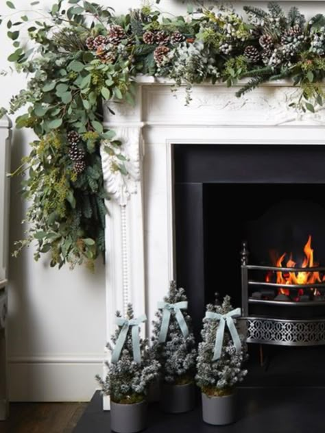 Brick Fireplace With Tv, Stockings On Wall Ideas, Stockings On Wall, Mantle Christmas Garland, Tv And Fire Wall Ideas, Mantel Christmas Decorating Ideas, Fireplace Garland Christmas, Fireplace Alcove, Garland On Mantle