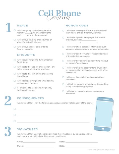 Phone Boundaries, Cellphone Contract For Kids, Teen Phone Contract Free Printable, Phone Rules For Kids, Cell Phone Contract For Kids, Cell Phone Rules For Kids, Cell Phone Contract For Teenagers, Phone Contract For Kids, Kids Cell Phone Contract