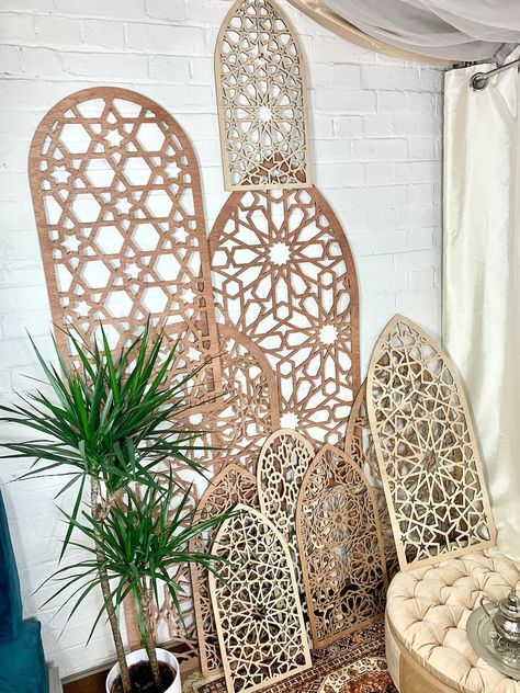 Moroccan Coastal Decor, Moroccan Seating Area, Morracon Home Decor, Moroccan Room Decor, Moroccan Style Interior Design, Decorative Wood Panels, Wall Decor Panels, Moroccan Inspired Bedroom, Bohemian Headboard