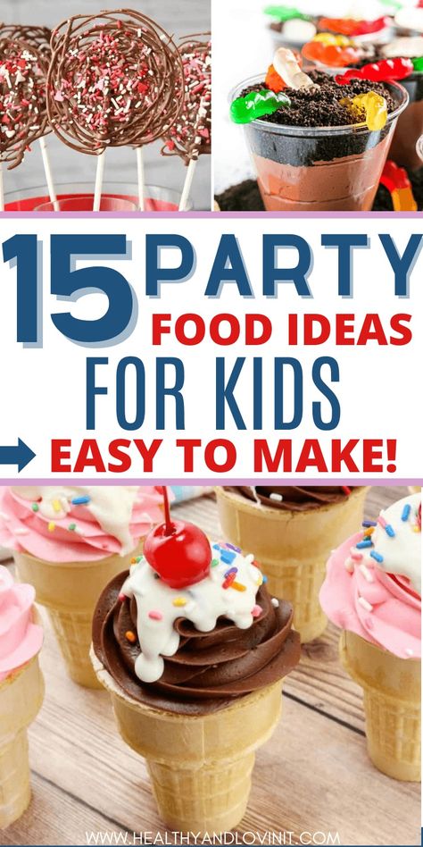 These birthday party food ideas for kids are so fun!! There are so many easy cheap ideas here! These simple desserts and snacks will be a hit at your next party. Some of these are finger foods and some are more decadent like an ice cream cake. Lots of these DIY party foods use sprinkles which are always a hit with kids! Easy Birthday Snacks For Kids, Sweet Themed Birthday Party Food, Healthy Birthday Treats For School Preschool, Cheap Party Desserts, Treats For Kids Birthday Party, Fun Deserts With Kids, Toddler Birthday Treats For Daycare, Kid Friendly Party Food Ideas, Dessert For Kids Party