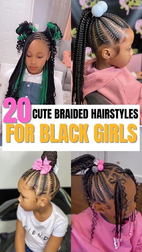 20 CUTE BRAIDED HAIRSTYLES FOR BACK TO SCHOOL Girls Back To School Hairstyles Black, Braids For Cheerleaders, Girls Braids Hairstyles Kids Black, Girls Braided Ponytail Hairstyles Black, Preschool Braid Styles, Braided Hairstyles Little Kids, Cute School Hairstyles For Kids, Seven Year Old Hairstyles, Braids On Little Black Girls